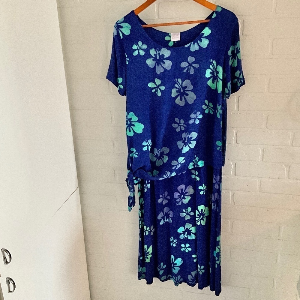 Vintage Aloha Maxi dress Hawaiian  tropical Floral hibiscus print S Oversized